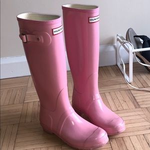 Hunter pink glass tall rain boots